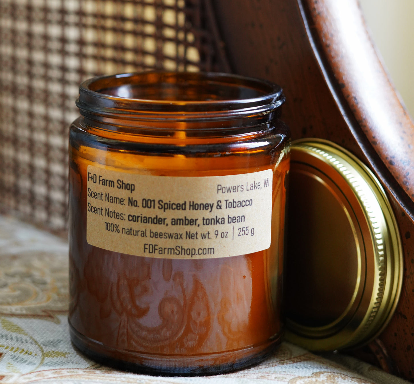 No. 001 Spiced Honey & Tobacco - 100% Natural Beeswax Candle